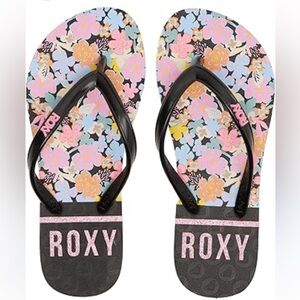 Roxy black pink floral viva stamp II sandals new flip flop size 5 big kid